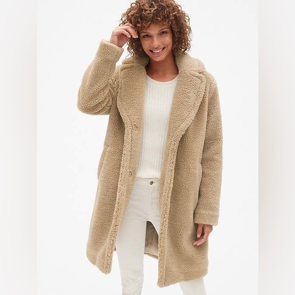 GAP Long Teddy Coat Light Brown - Picture 1 of 9